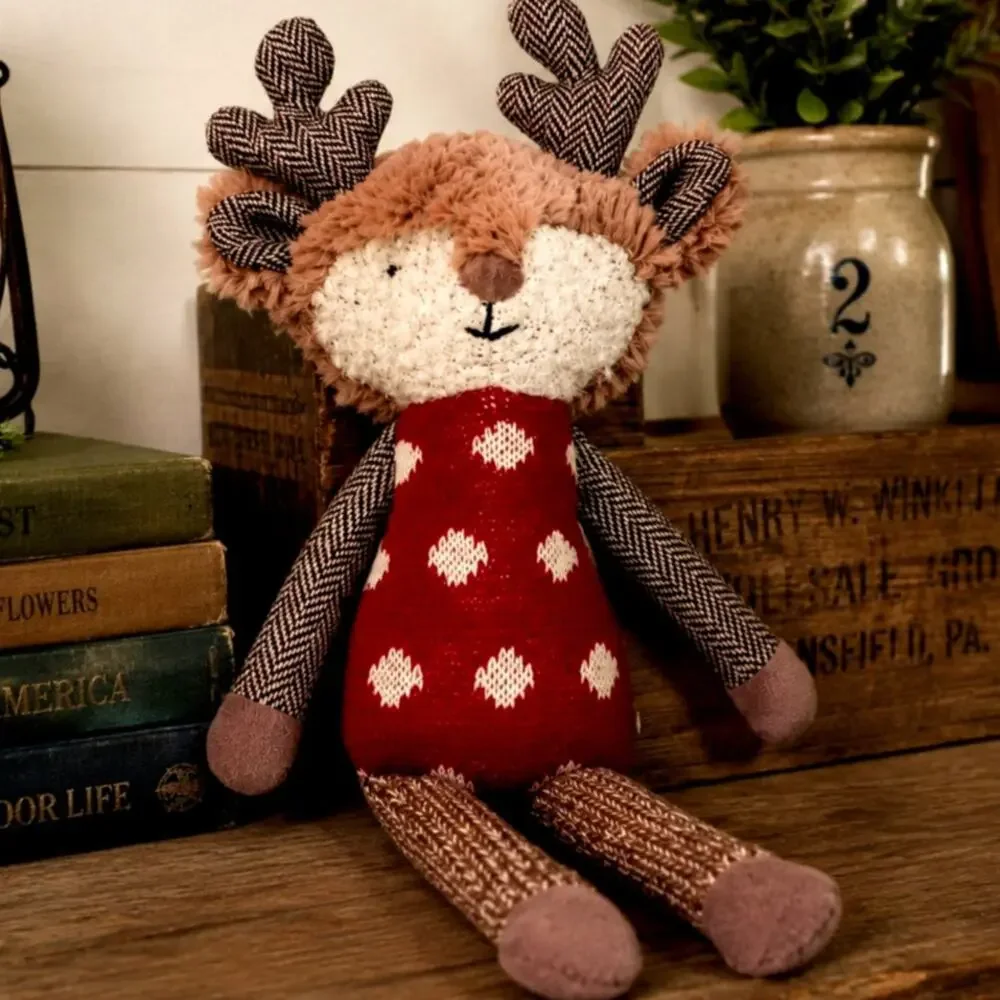 🎄🦌Anthropologie Sock Monkey🐒 Reindeer Moose Plush 15.5